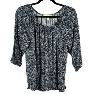 MICHAEL Michael Kors Navy and White Floral Peasant Blouse